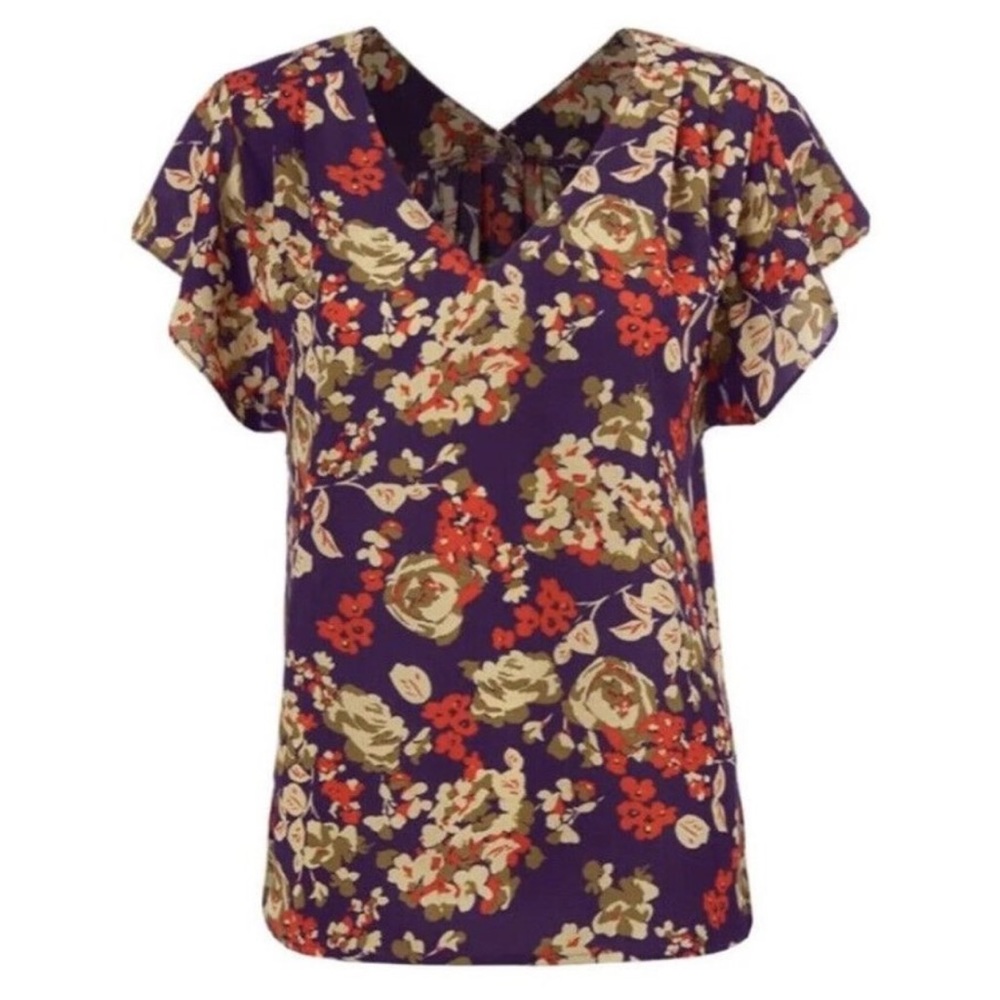 Cabi 4169 A La Mode Purple Red Floral V Neck Top Blouse